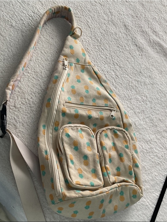 Handbags - Canvas Pineapple Crossbody Sling Bag - Cream